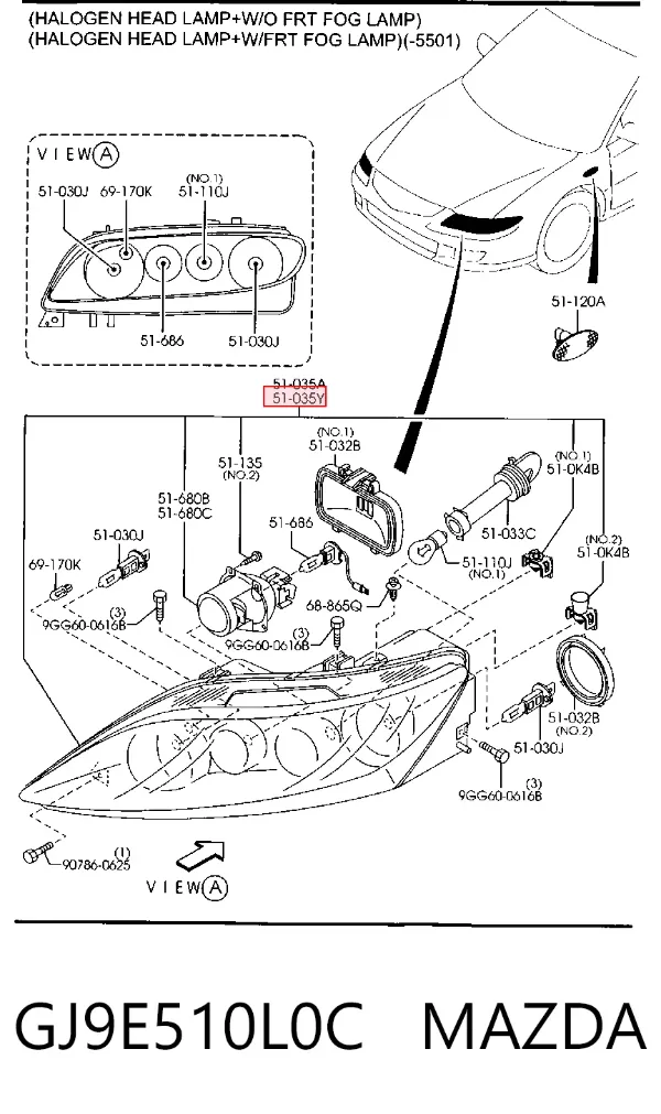 Левая фара GJ9E510L0C Mazda