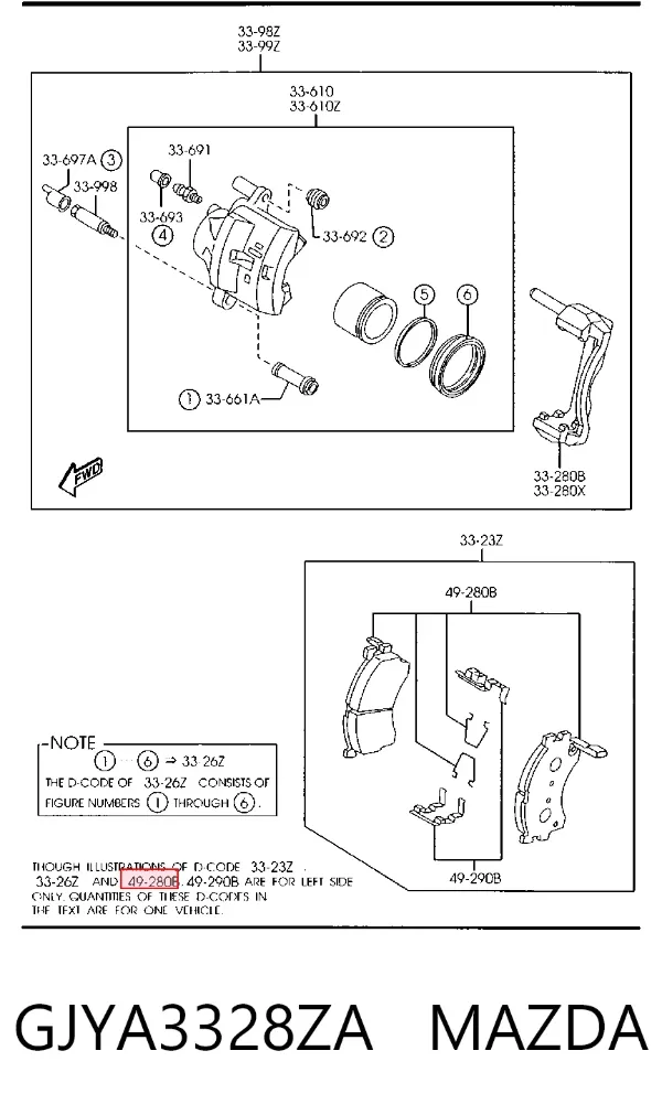 Передние тормозные колодки GJYA3328ZA Mazda
