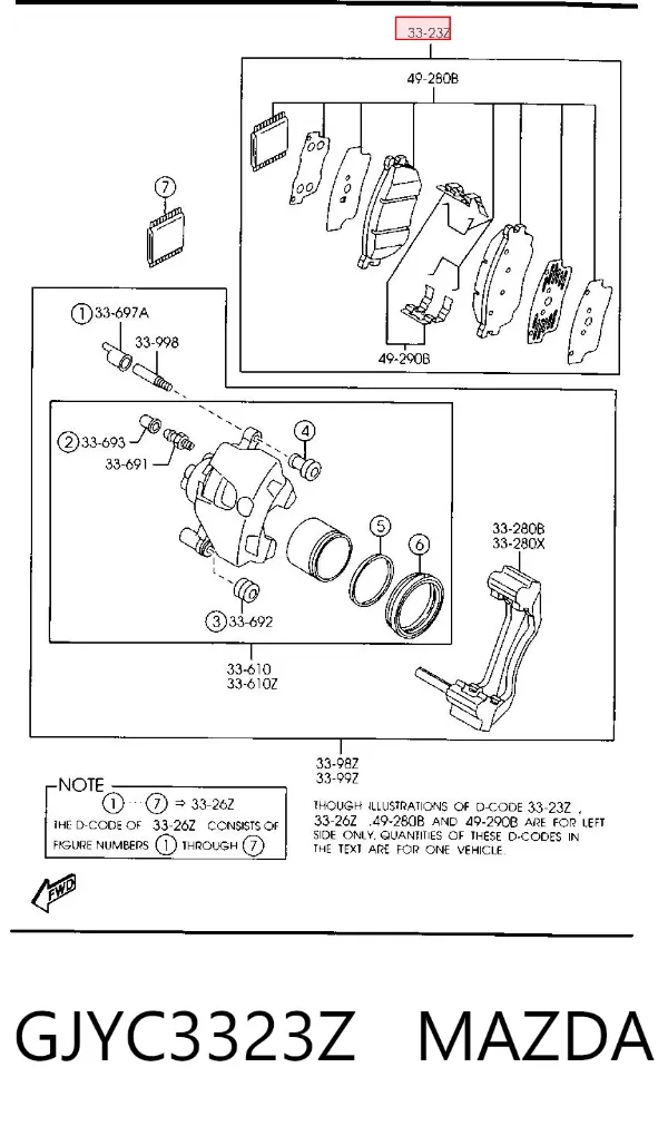Передние тормозные колодки GJYC3323Z Mazda