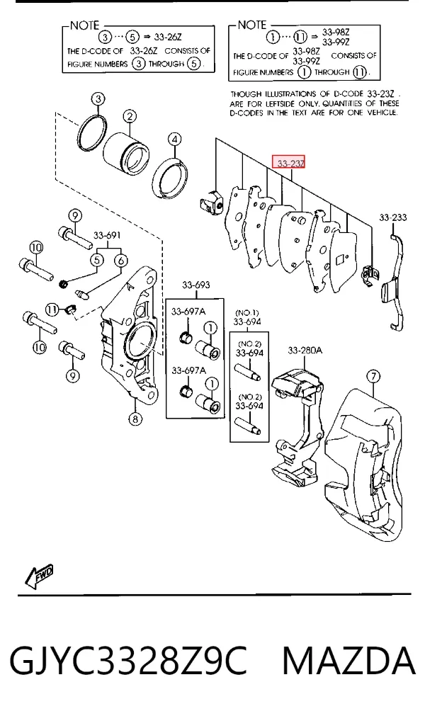 Передние тормозные колодки GJYC3328Z9C Mazda