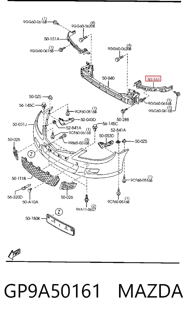 Кронштейн бампера переднего левый GP9A50161 Mazda