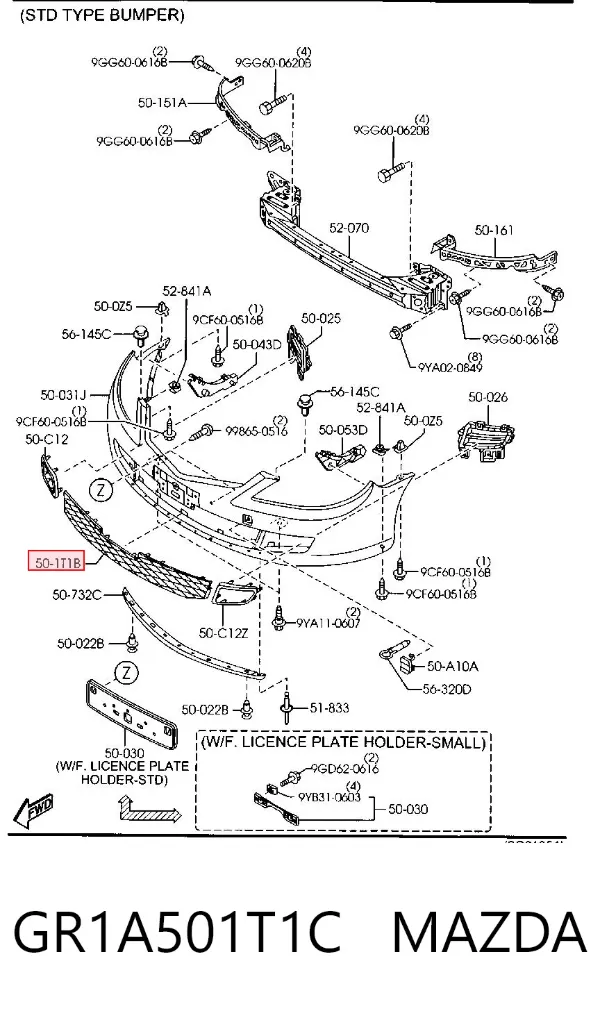Решетка бампера GR1A501T1C Mazda