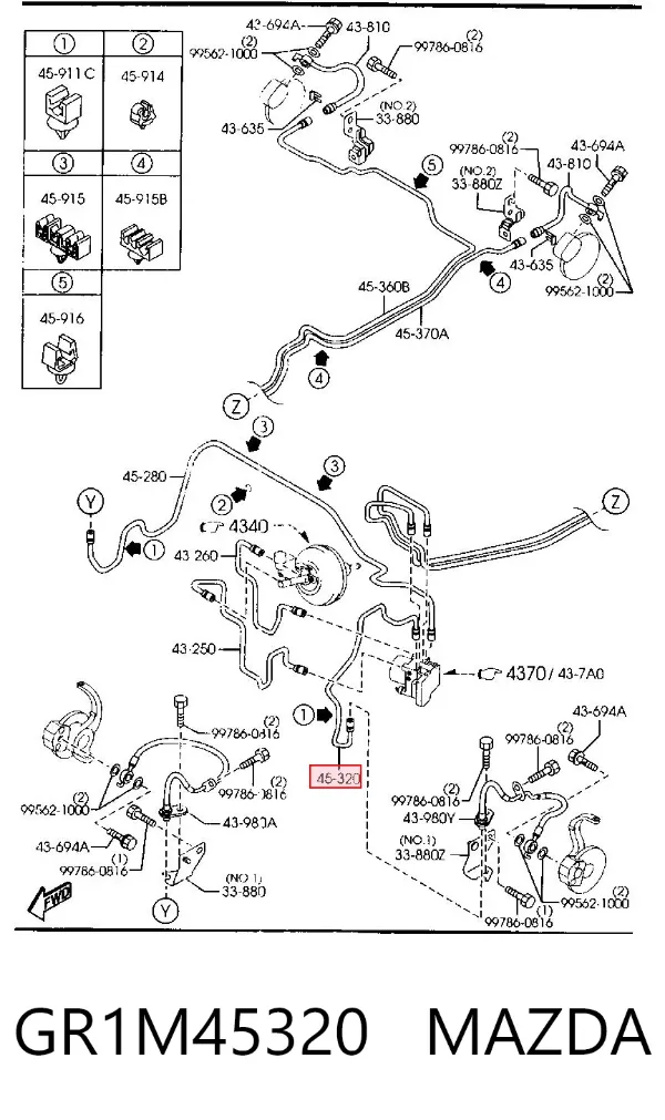 Трубка тормозная передняя левая GR1M45320 Mazda