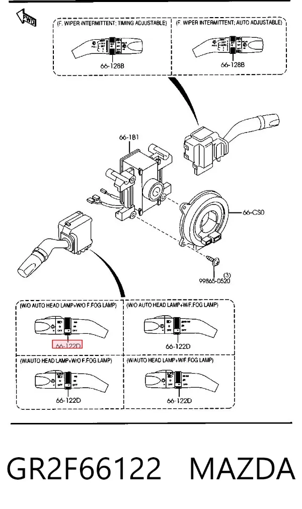 Левый подрулевой переключатель GR2F66122 Mazda