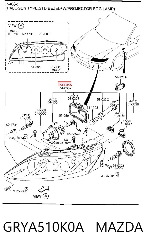 Правая фара GRYA510K0A Mazda