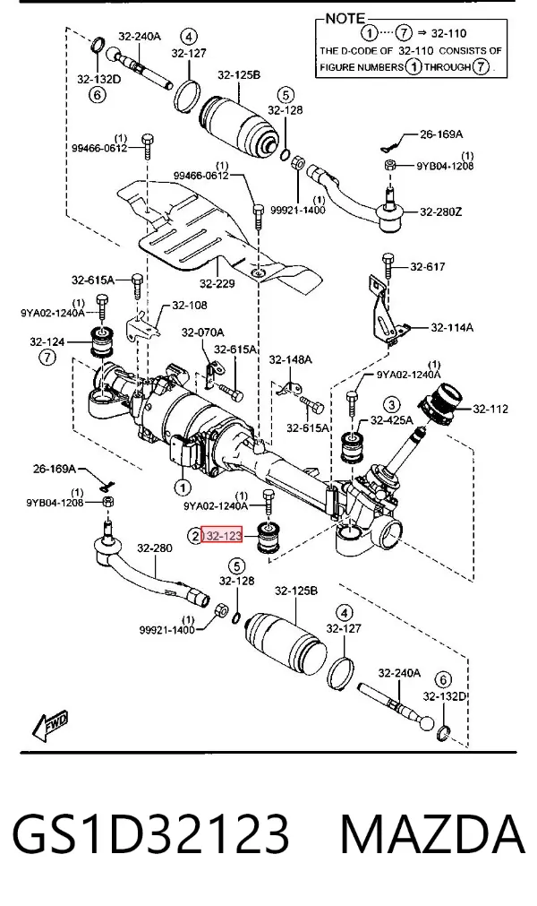 Сайлентблок крепления рулевой рейки GS1D32123 Mazda