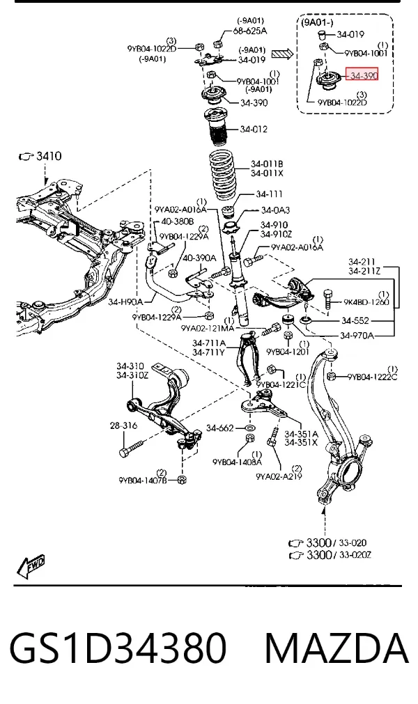 Опора переднего амортизатора GS1D34380 Mazda