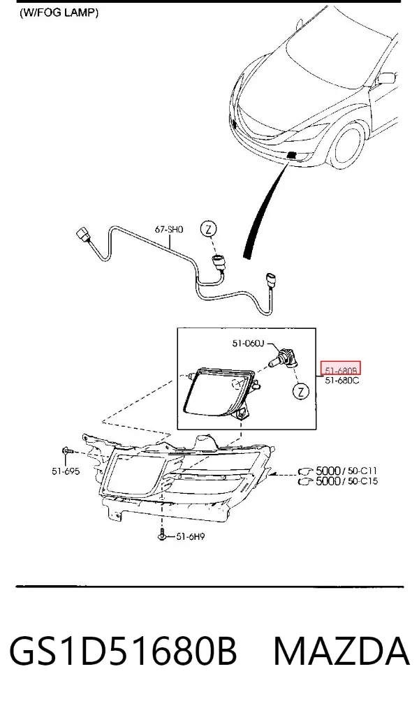 Фара противотуманная правая GS1D51680B Mazda
