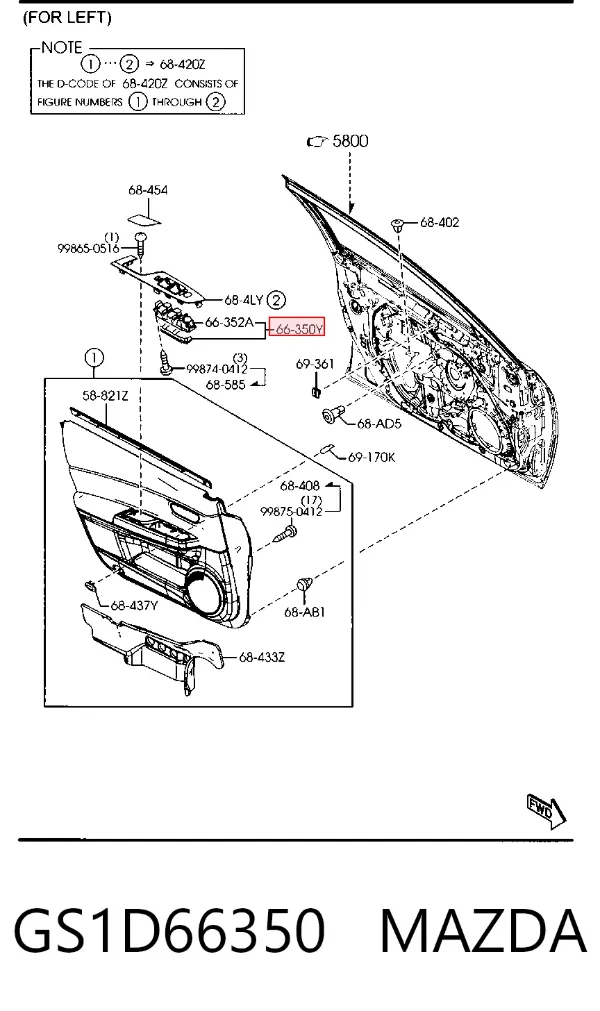Кнопочный блок управления стеклоподъемником передний левый GS1D66350 Mazda