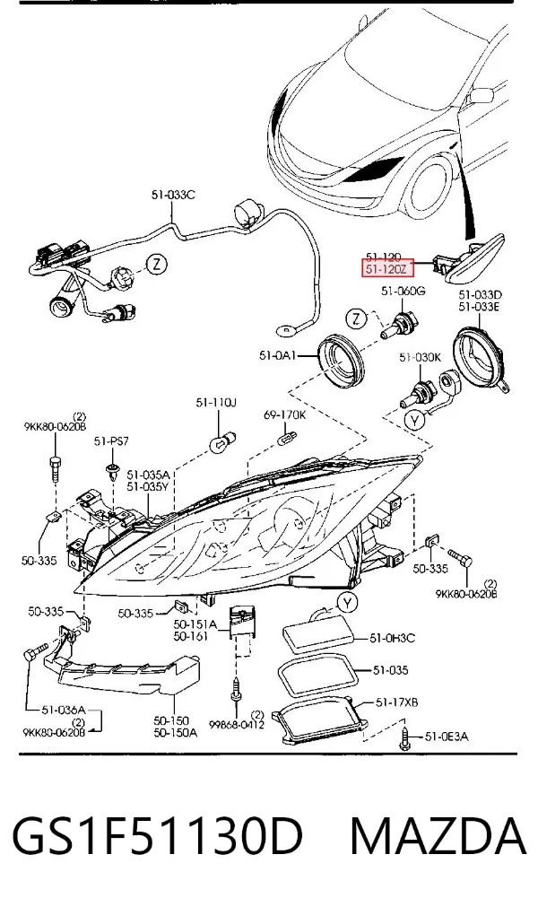 Повторитель поворота на крыле левый GS1F51130D Mazda