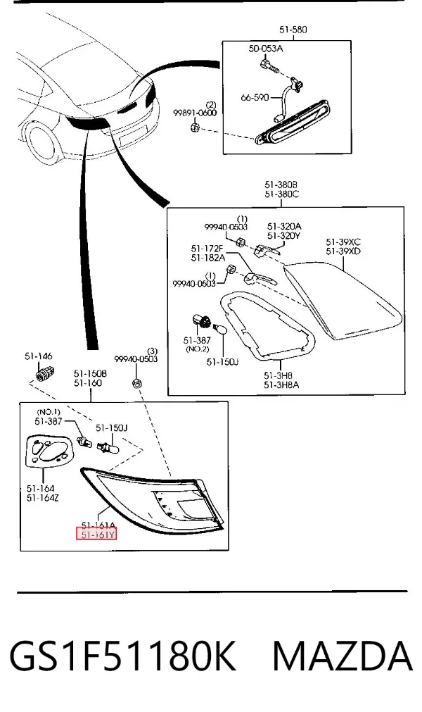 Фонарь задний левый внешний GS1F51180K Mazda