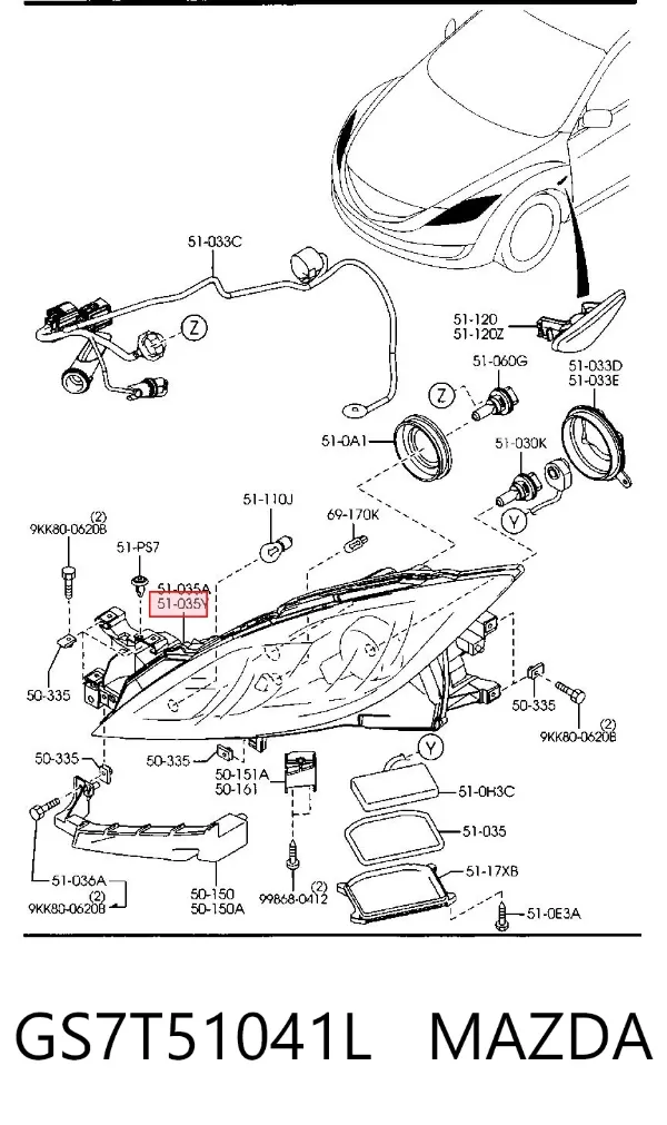Левая фара GS7T51041L Mazda