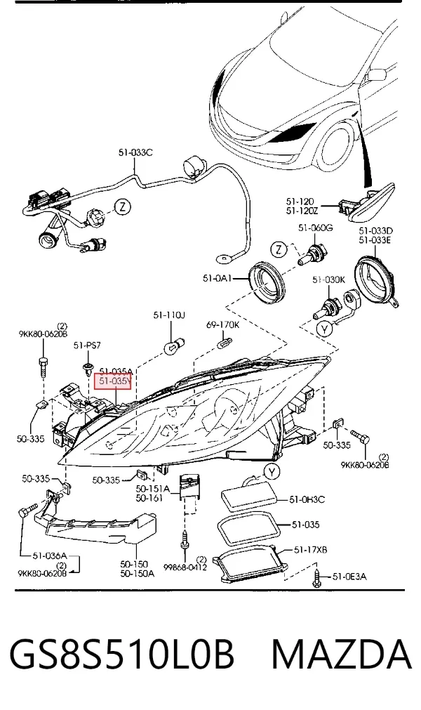 Левая фара GS8S510L0B Mazda