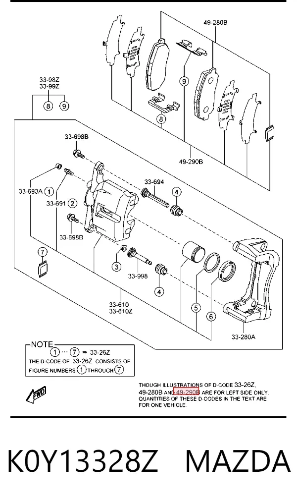 Передние тормозные колодки K0Y13328Z Mazda