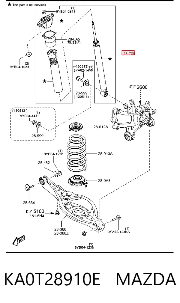 Амортизатор задний KA0T28910E Mazda
