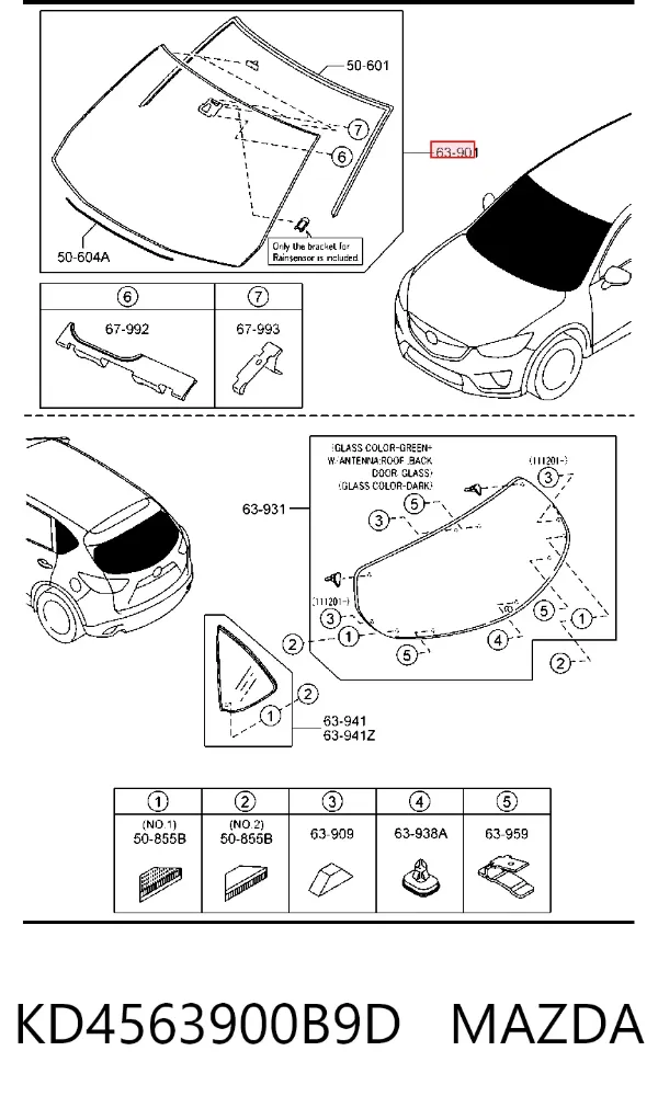 Лобовое стекло KD4563900B9D Mazda