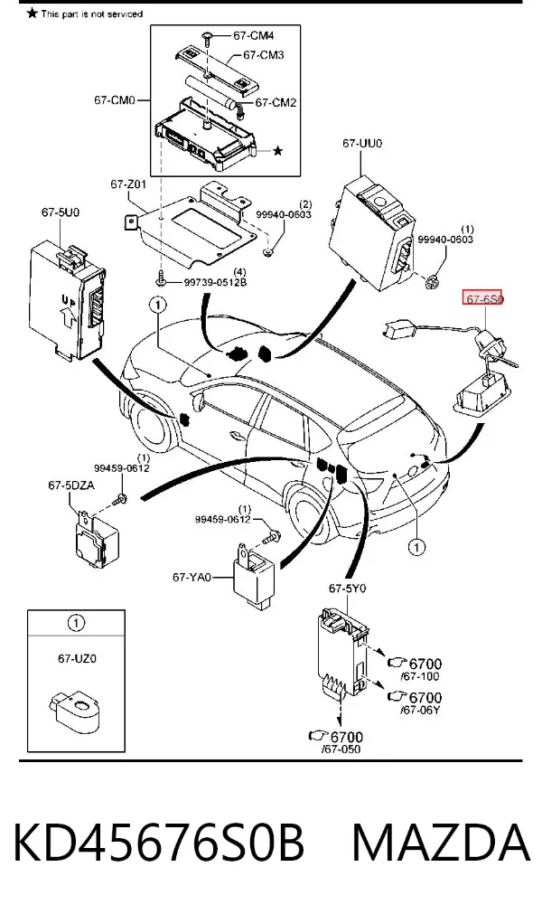 Кнопка салона привода крышки багажника (двери 3/5-й (ляды) KD45676S0B Mazda