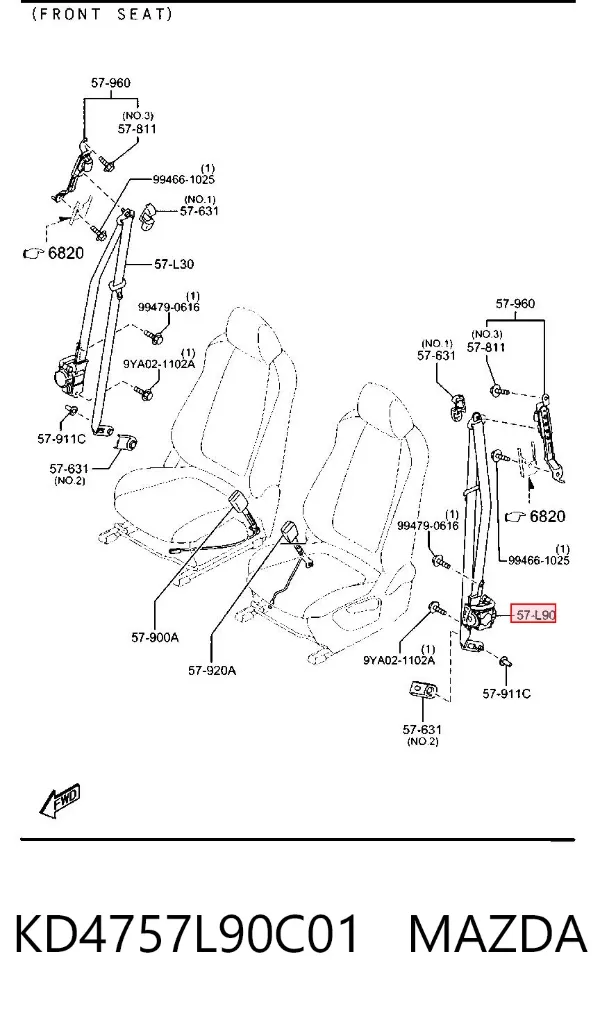 Левый ремень безопасности KD4757L90C01 Mazda