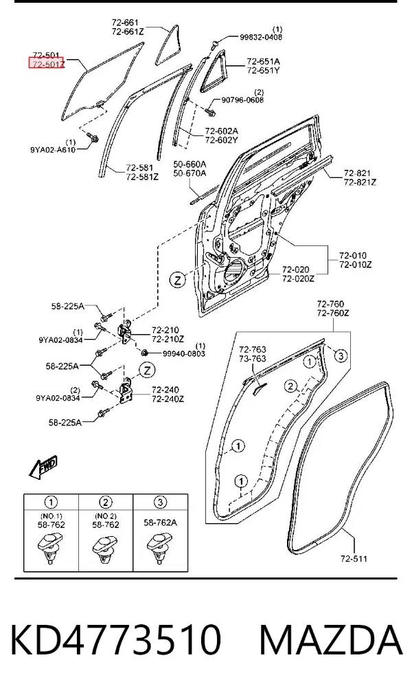 Стекло двери задней левой KD4773510 Mazda