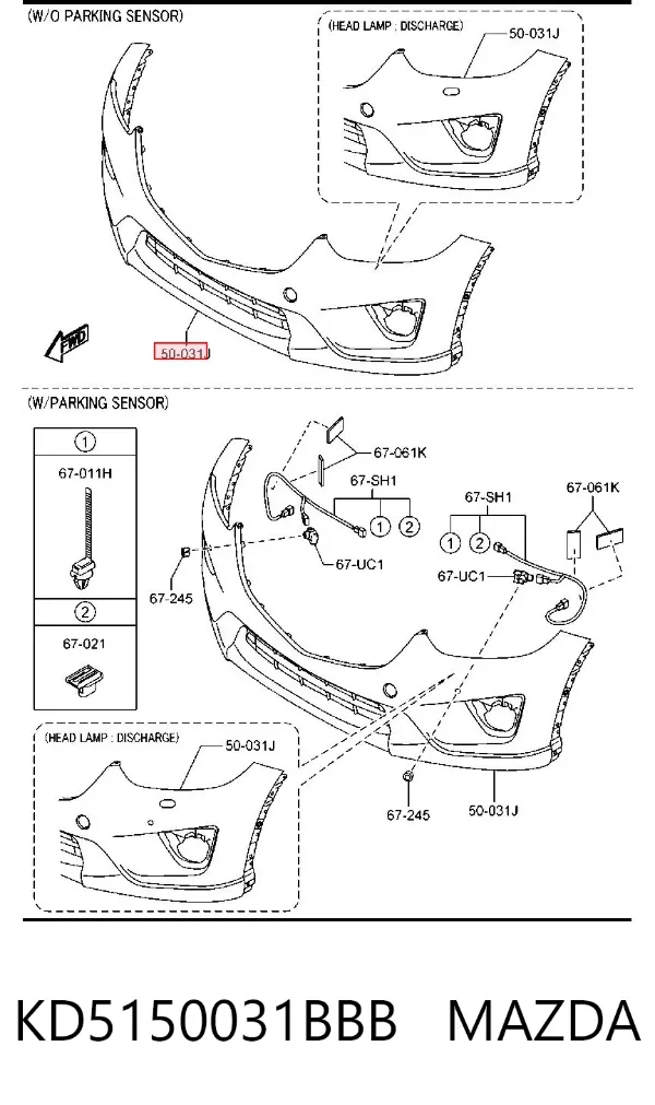 Передний бампер KD5150031BBB Mazda