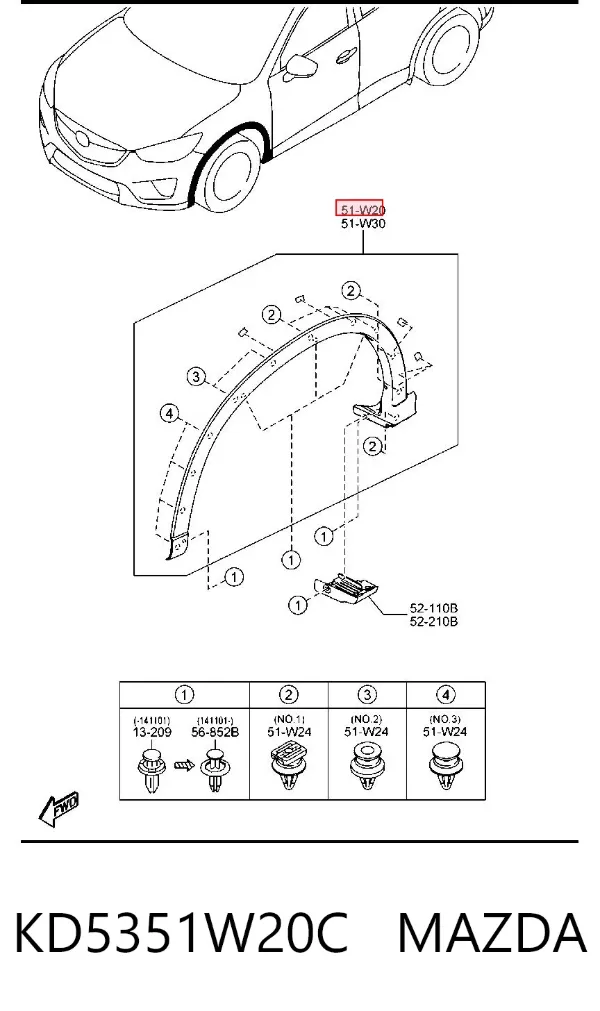 Расширитель (накладка) арки переднего крыла правый KD5351W20C Mazda