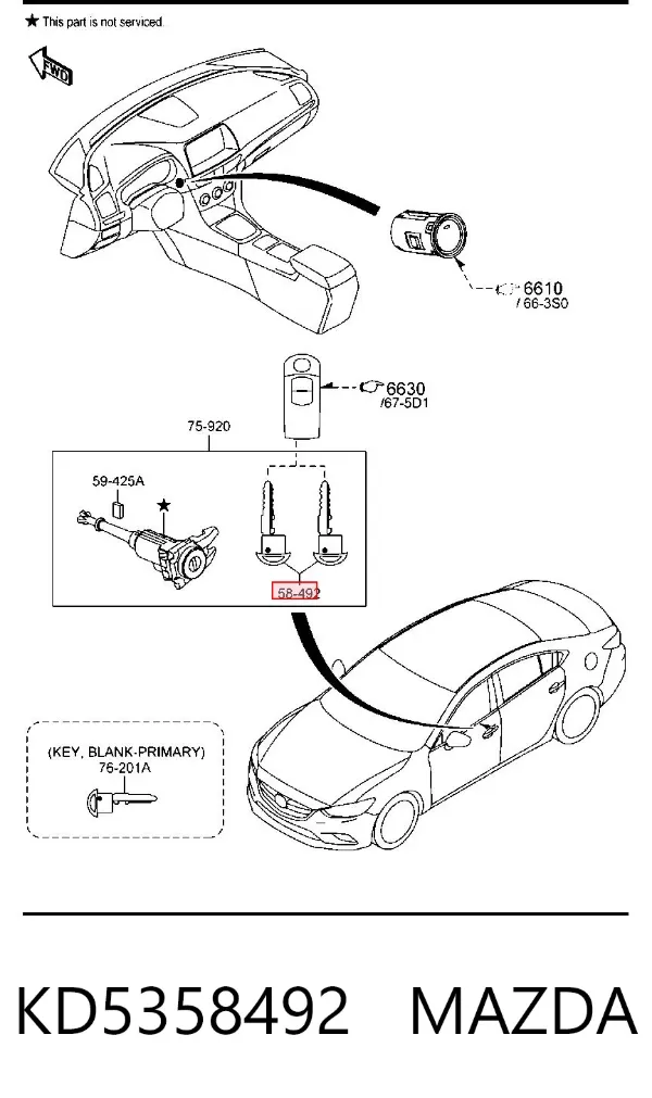Ключ замка зажигания KD5358492 Mazda