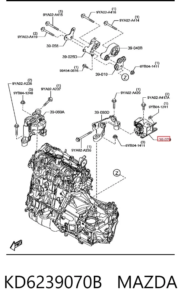 Левая подушка двигателя KD6239070B Mazda