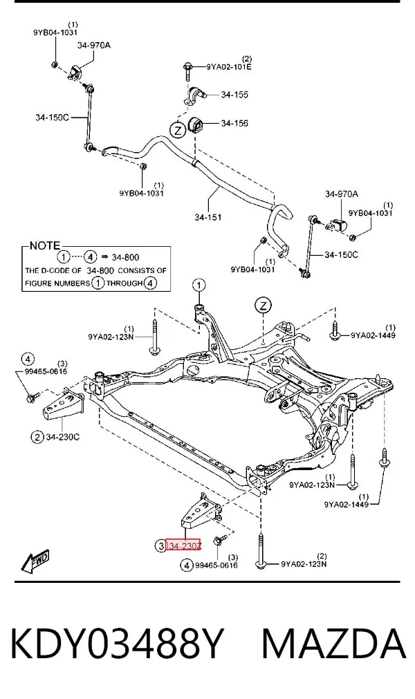 Кронштейн передней балки KDY03488Y Mazda