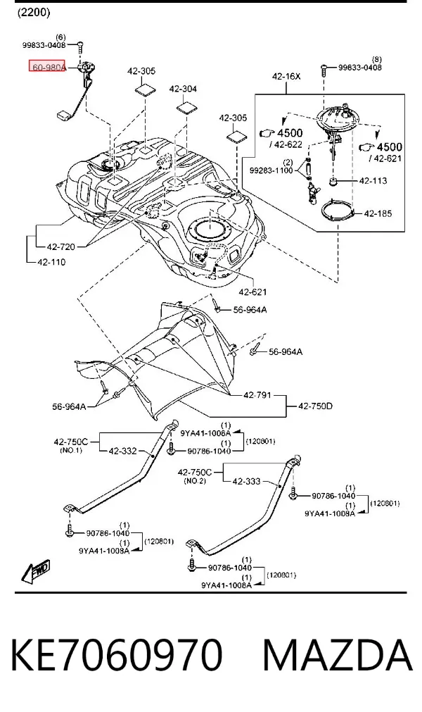 Датчик уровня топлива в баке правый KE7060970 Mazda