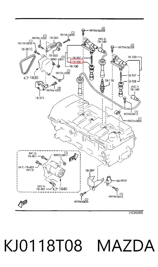 Наконечник свечи зажигания KJ0118T08 Mazda