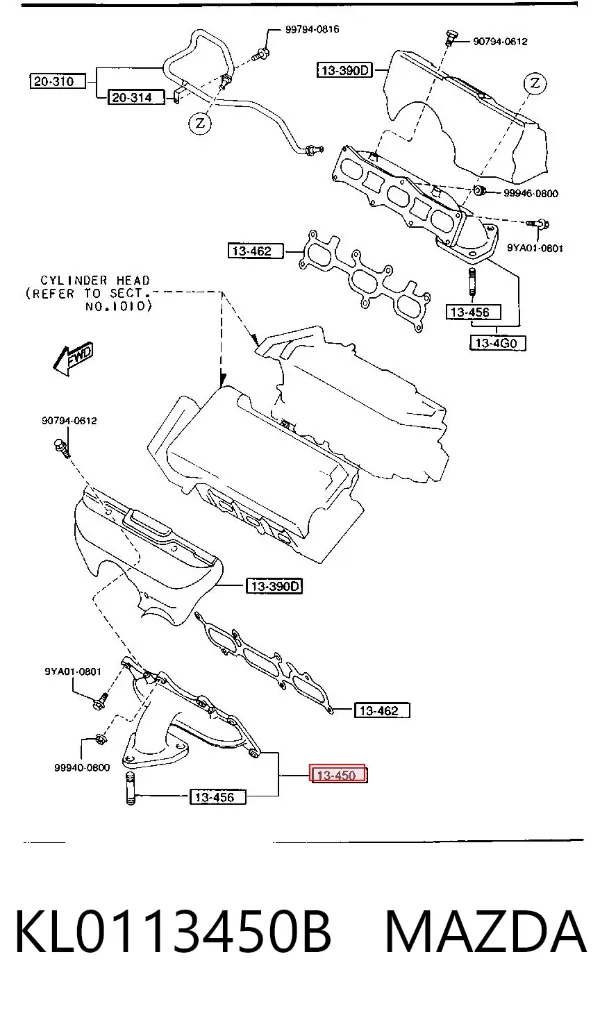 Коллектор выпускной левый KL0113450B Mazda