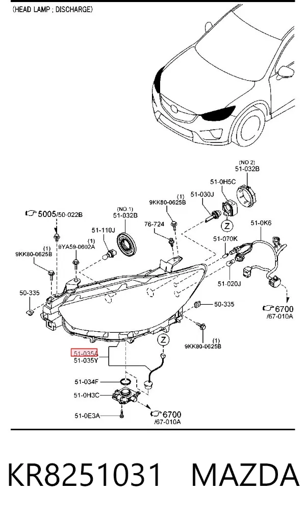 Правая фара KR8251031 Mazda