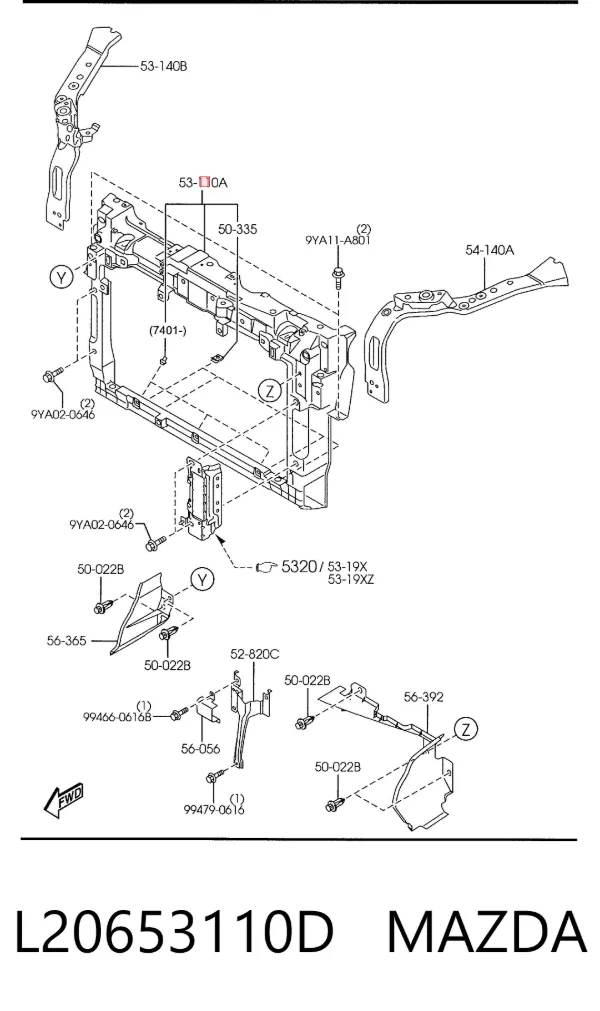 Рамка радиатора L20653110D Mazda