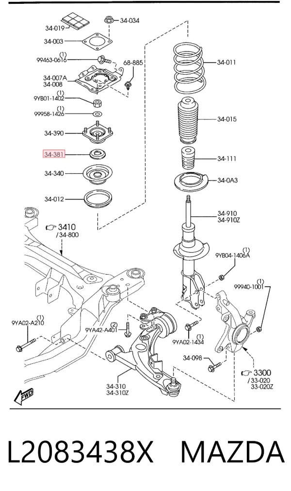 Опорный подшипник амортизатора L2083438X Mazda
