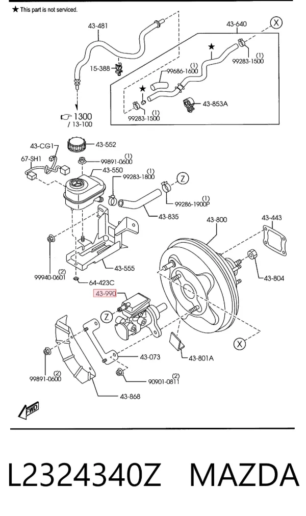 Главный тормозной цилиндр L2324340Z Mazda