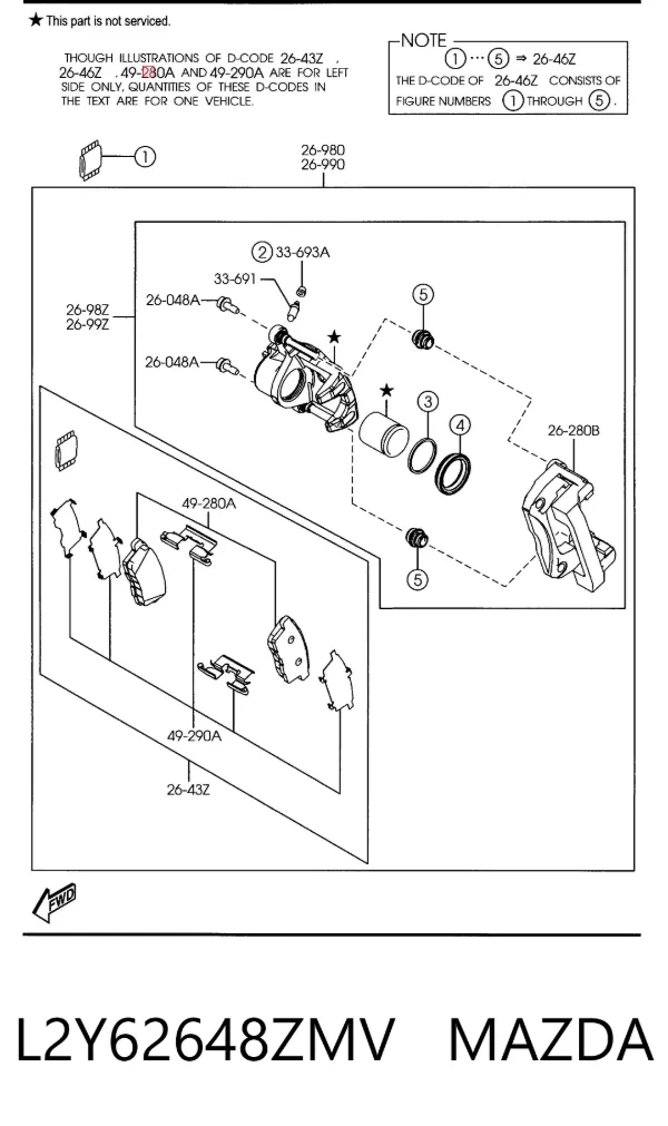 Задние тормозные колодки L2Y62648ZMV Mazda