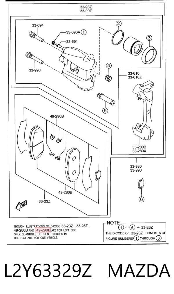 Передние тормозные колодки L2Y63329Z Mazda