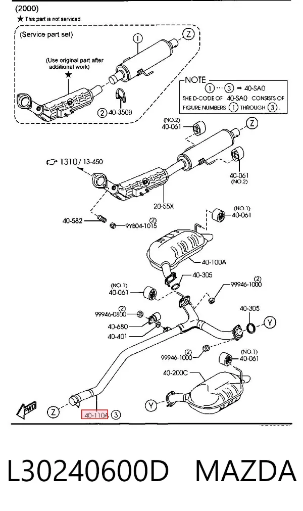 Центральная часть глушителя L30240600D Mazda