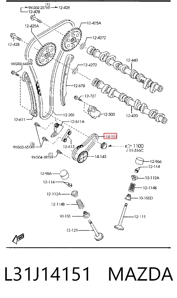Цепь масляного насоса L31J14151 Mazda