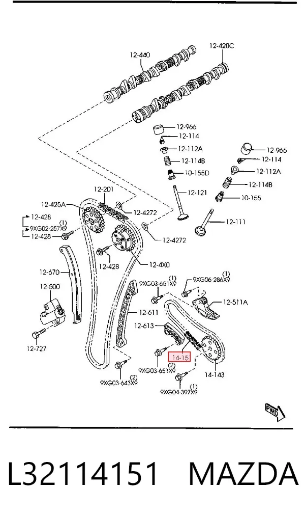 Цепь масляного насоса L32114151 Mazda