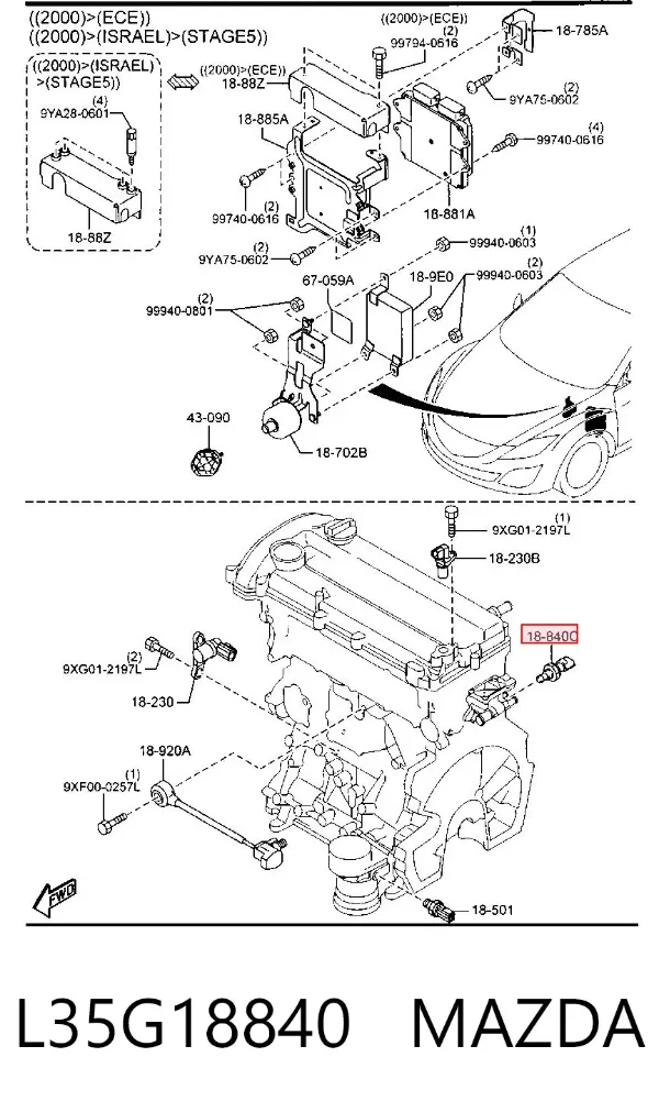 Датчик температуры охлаждающей жидкости L35G18840 Mazda