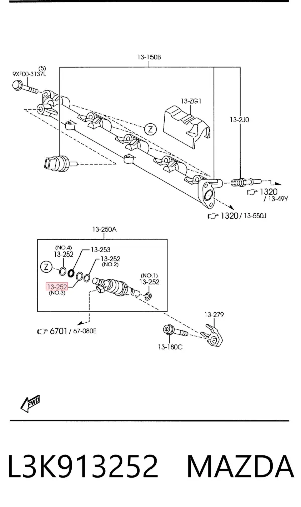 Кольцо форсунки L3K913252 Mazda