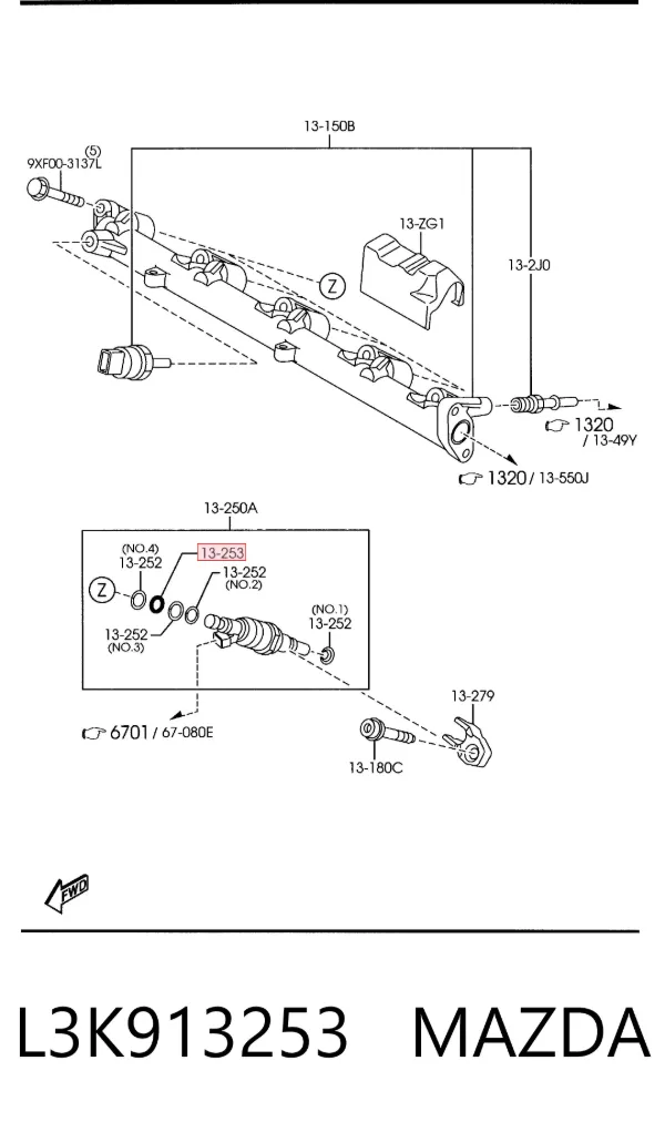Кольцо форсунки L3K913253 Mazda