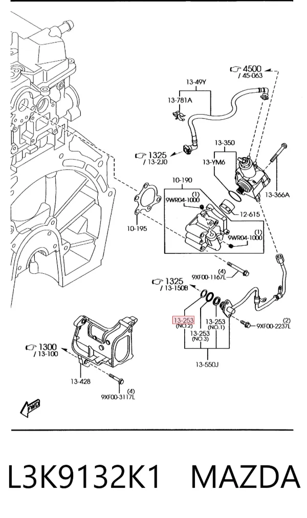 Кольцо уплотнительное топливной трубки L3K9132K1 Mazda