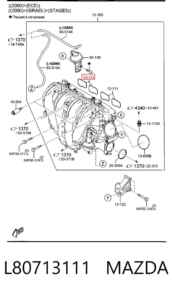 Прокладка впускного коллектора L80713111 Mazda