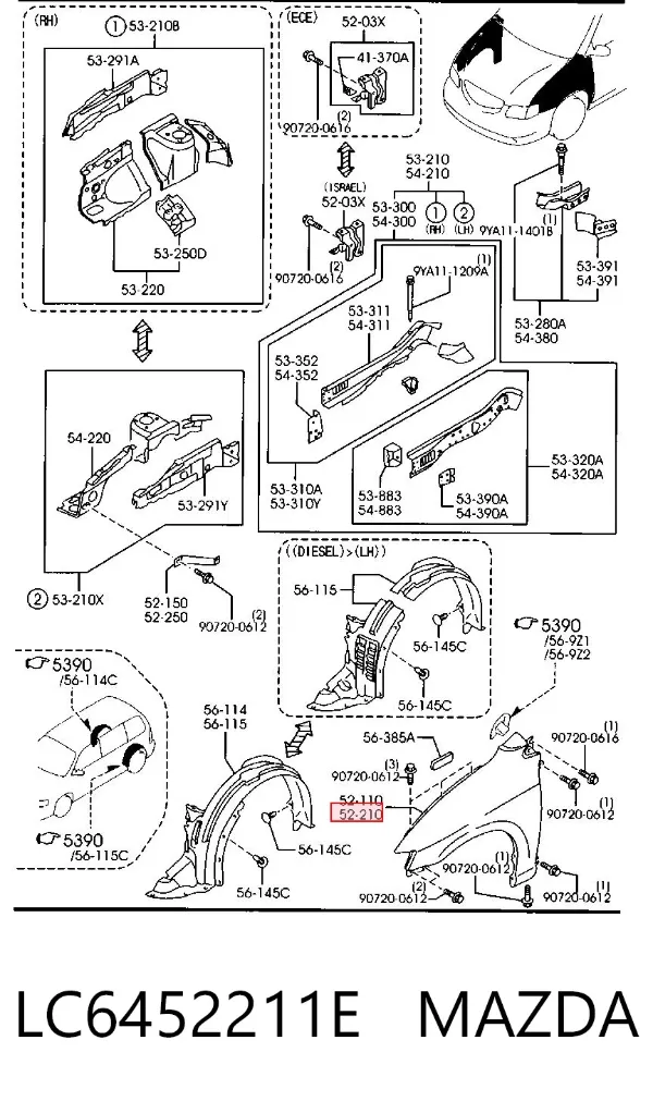 Крыло переднее левое LC6452211E Mazda