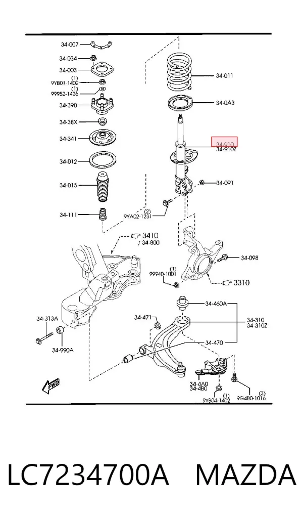 Амортизатор передний правый LC7234700A Mazda