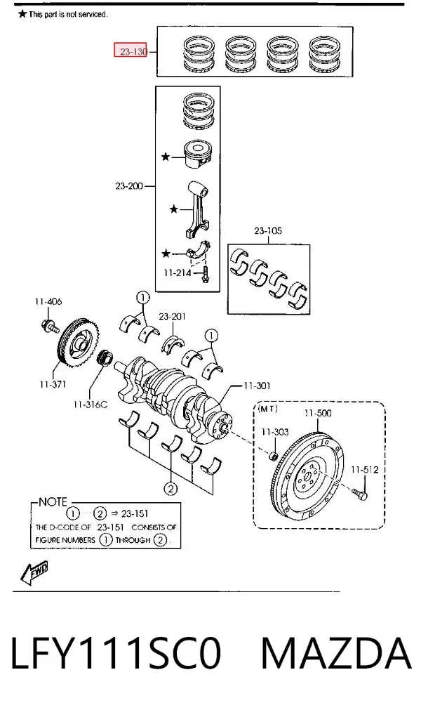 Кольца поршневые LFY111SC0 Mazda