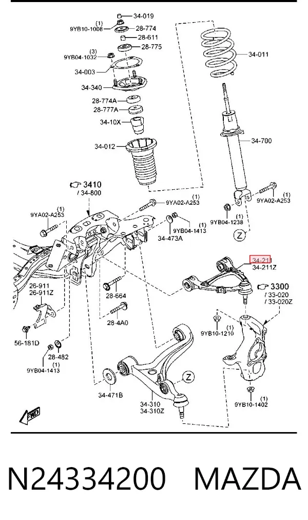 Верхний рычаг N24334200 Mazda