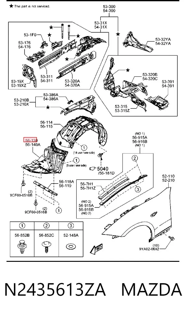 Подкрылок передний правый N2435613ZA Mazda